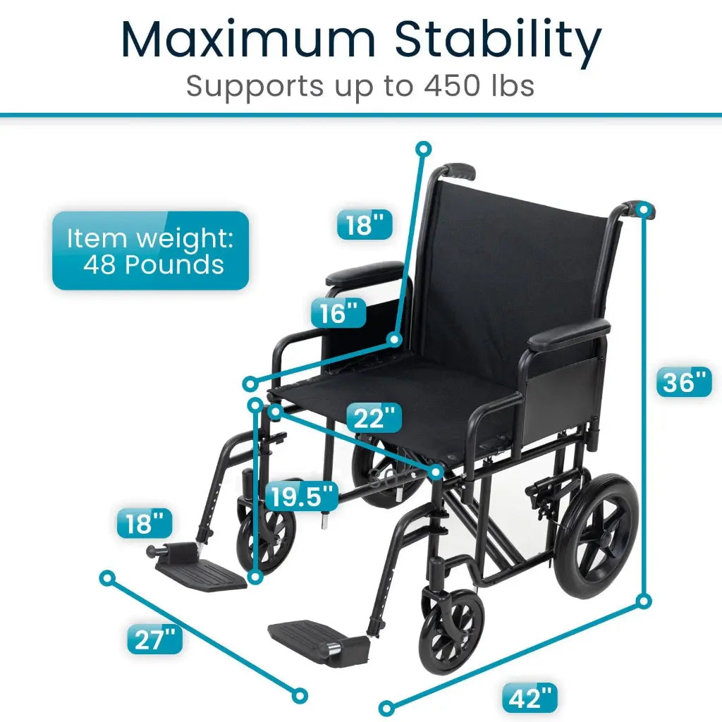 Bariatric Transport Wheelchair (22", 450lbs)
