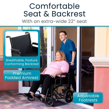 Bariatric Transport Wheelchair (22", 450lbs)