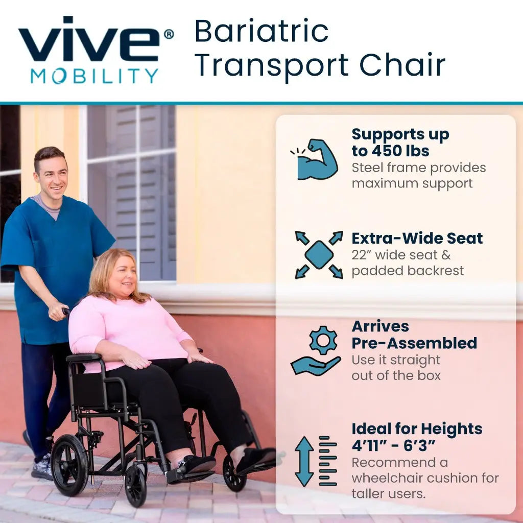 Bariatric Transport Wheelchair (22", 450lbs)
