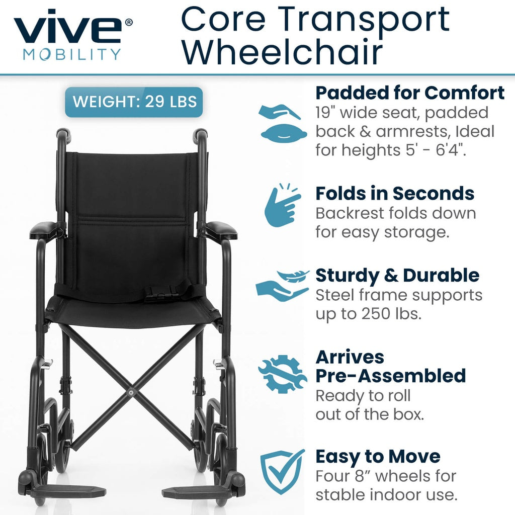 Core Transport Wheelchair (17"-19", 250 lbs)