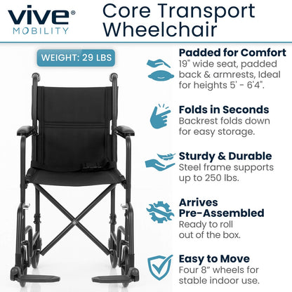 Core Transport Wheelchair (17"-19", 250 lbs)